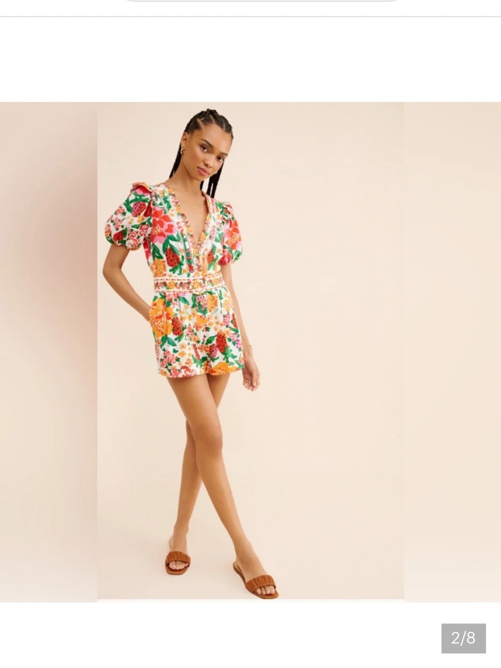 Farm Rio Floral & Strawberry Print V-Neck Dress in Multi Women’s XS - Picture 2 of 6